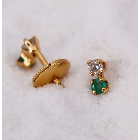 Boucles d'Oreilles puce Émeraude et Diamant pour Femme