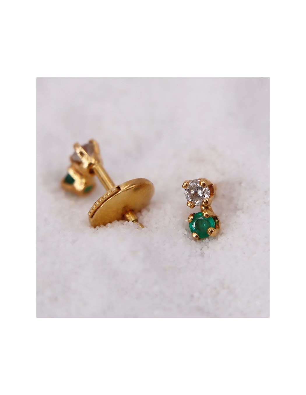Boucles d'Oreilles puce Émeraude et Diamant pour Femme