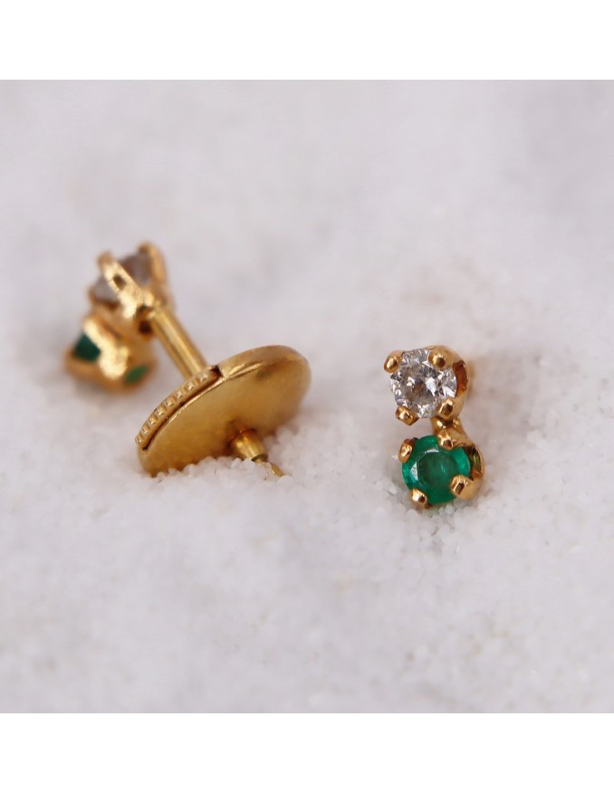 Boucles d'Oreilles puce Émeraude et Diamant pour Femme