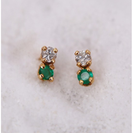 Boucles d'Oreilles puce Émeraude et Diamant pour Femme