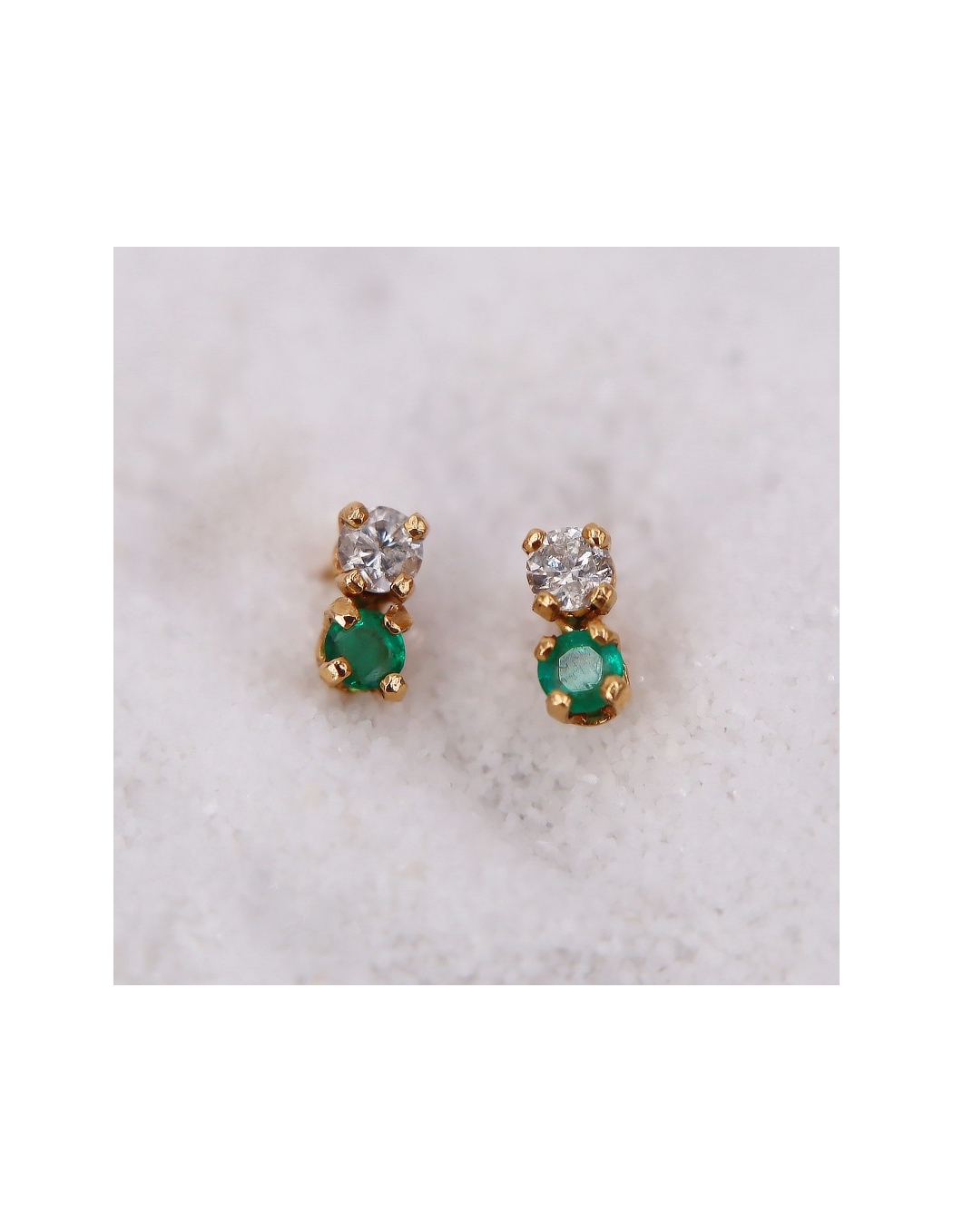 Boucles d'Oreilles puce Émeraude et Diamant pour Femme