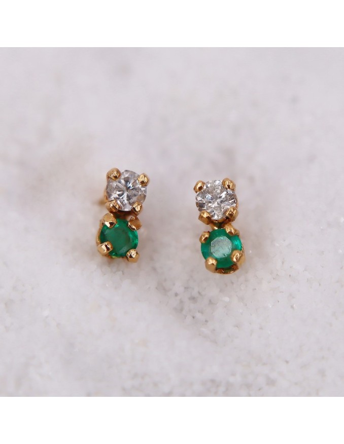 Boucles d'Oreilles puce Émeraude et Diamant pour Femme