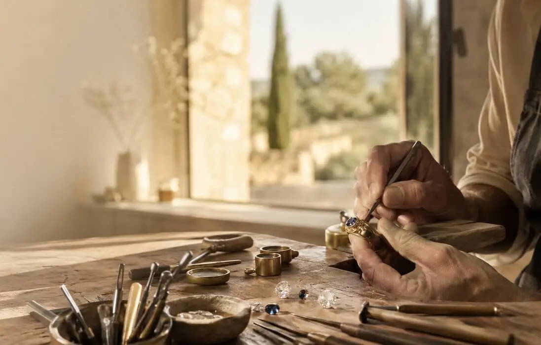 Joaillier au travail à l'établi, en Provence
