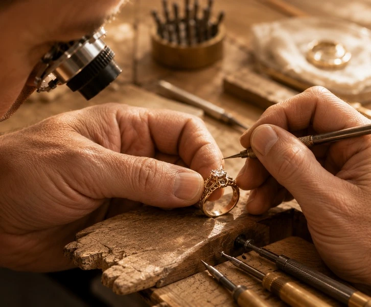 Atelier · établi avec outils de joaillier